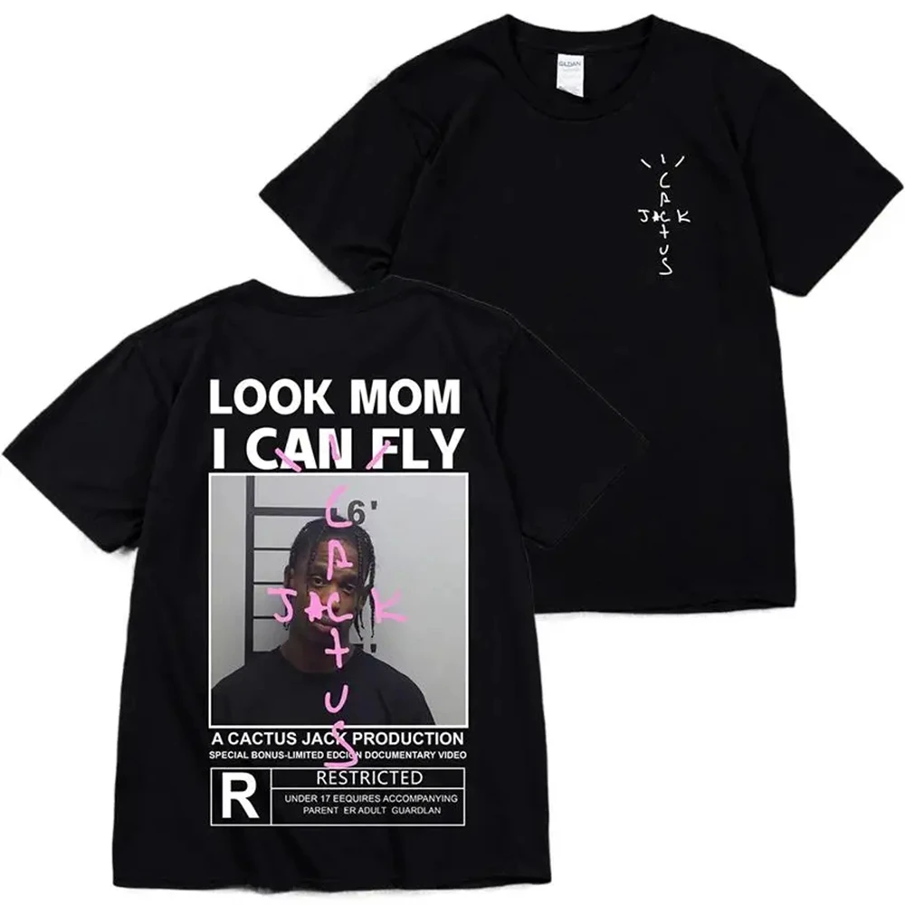 Camiseta Cactus Jack de Alta Qualidade em Algodão para Homens e Mulheres LOOK MOM I CAN FLY Tee ASTROWORLD Hip Hop Camisetas de Manga Curta