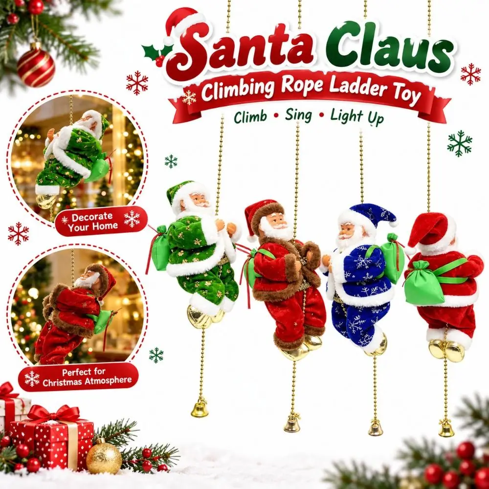Electric Santa Claus Climbing Rope Ladder Glowing Light Musical Function Santa Claus Hanging Ornament Motorized Climbing