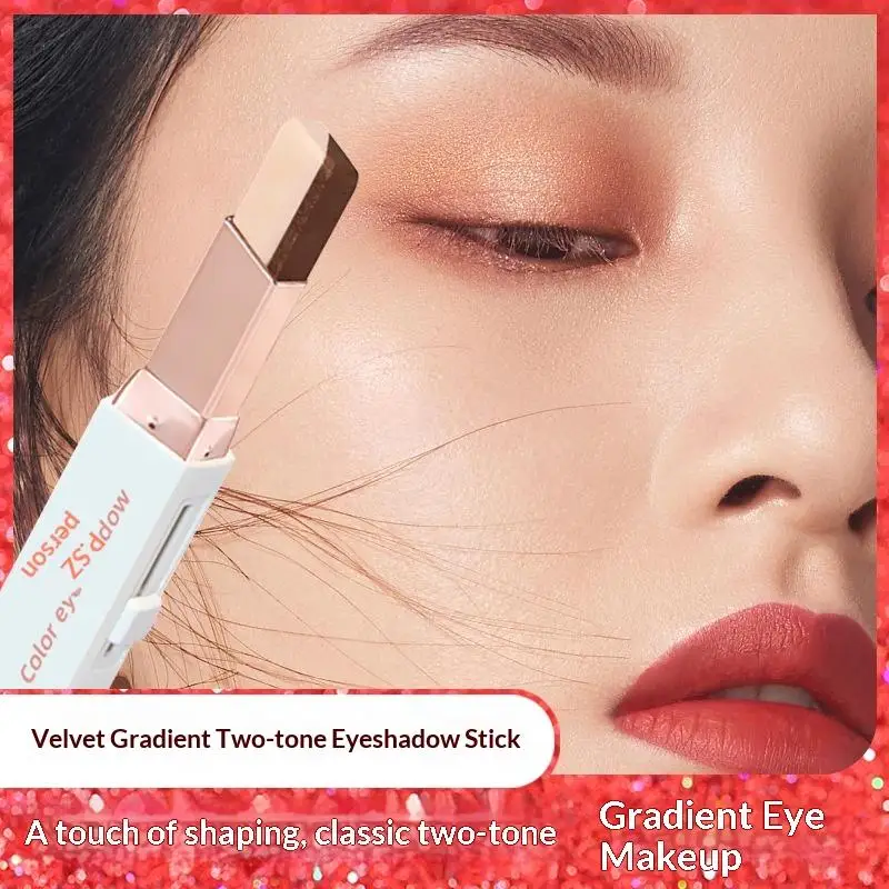 Double Color Eyeshadow Stick Glitter Highlight Shadow Stick Eye Makeup Waterproof Long Lasting Quickly Apply Eyeshadow Female
