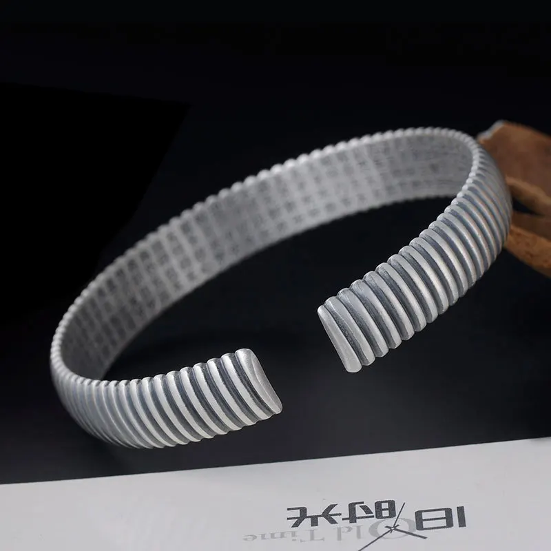 BOCAI S999 Sterling Silver Bracelets for Women New Popular Stripe Pattern Heart Sutra Bangle Argentum Jewelry Free Shipping