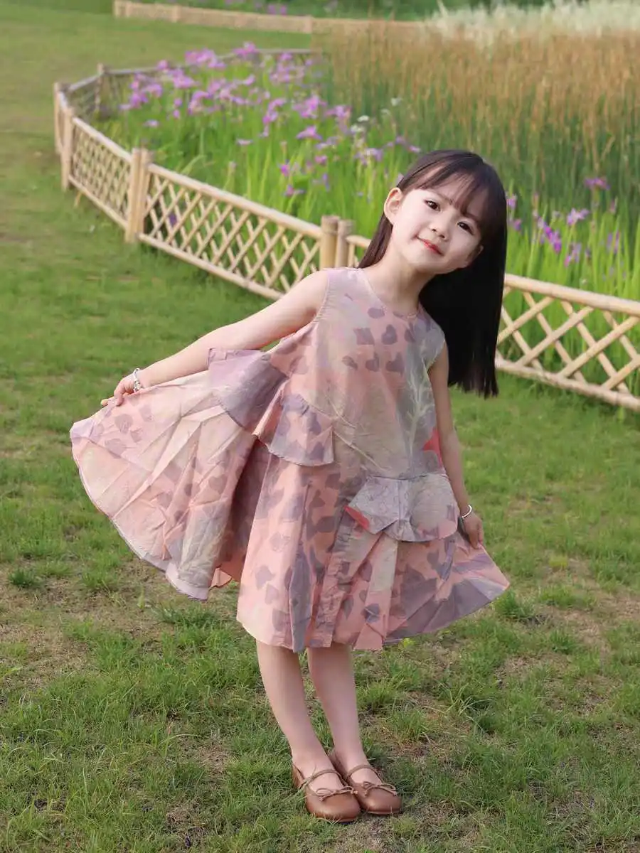 

Fashion Thin Girl Dress Casual Kids Floral Print Outfit Cute Baby Dresses Young Children's Clothing Summer Little Girls Clothes