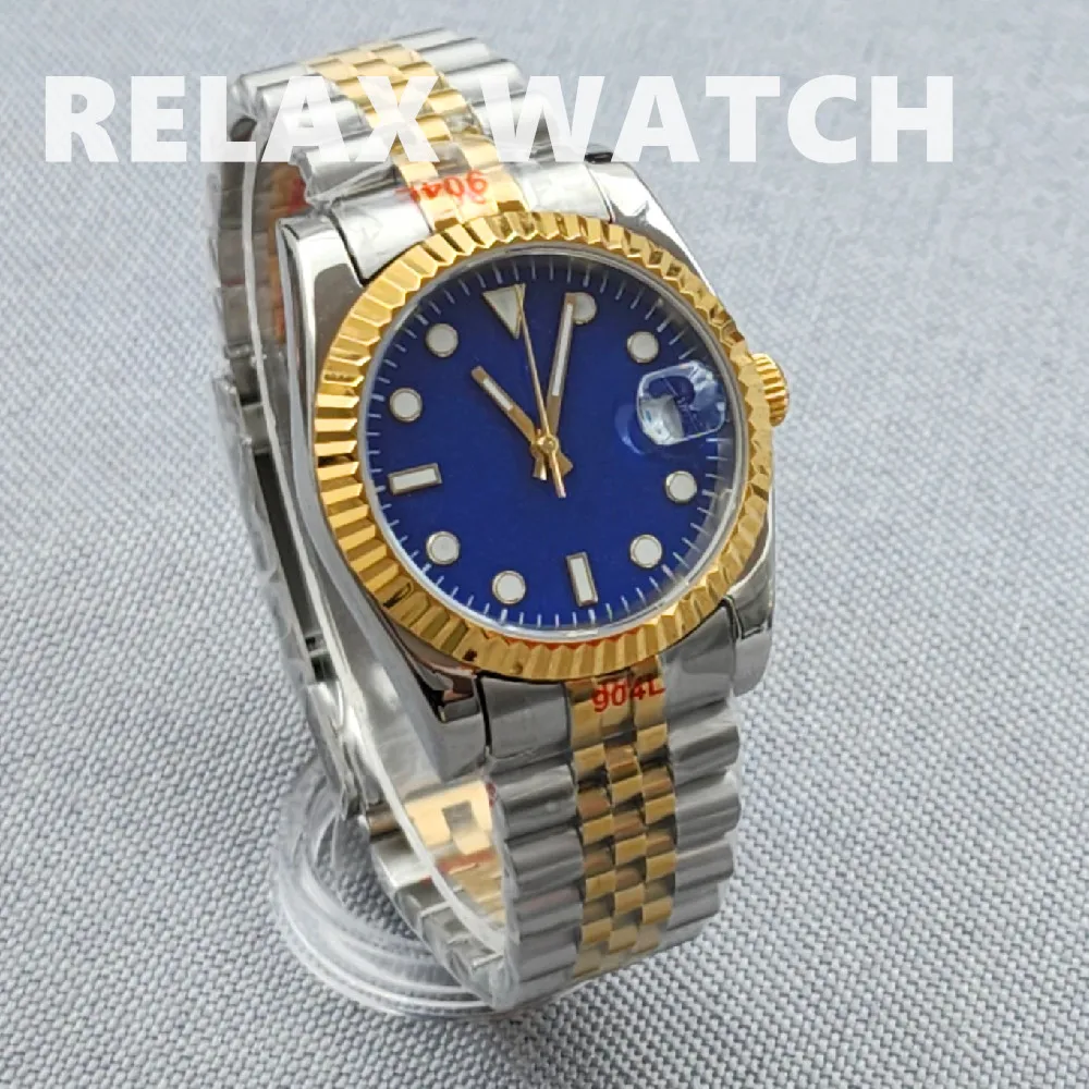 36mm 39mm Pvd Gold And Silver Log Style Stainless Steel Watch Blue Green Dial Japan Nh35 Automatic Movement