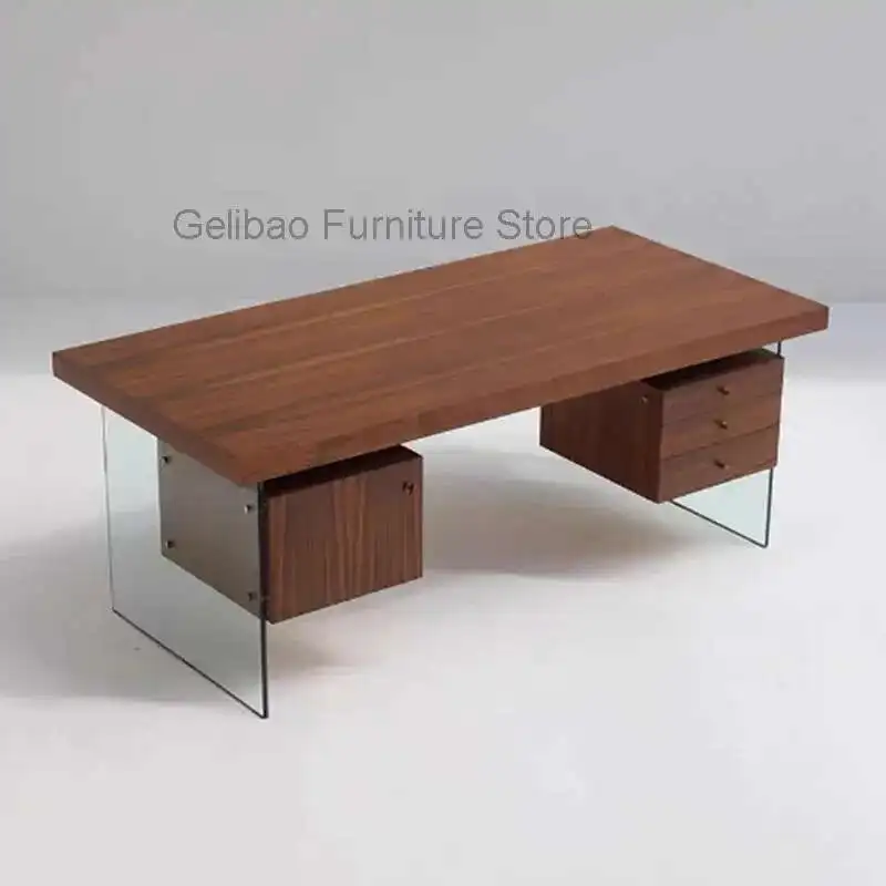 Work Organiser Office Desk Glass Drawer Big Modern Wooden Reading Table Reception Executive Writing Mesa De Escritorio Furniture