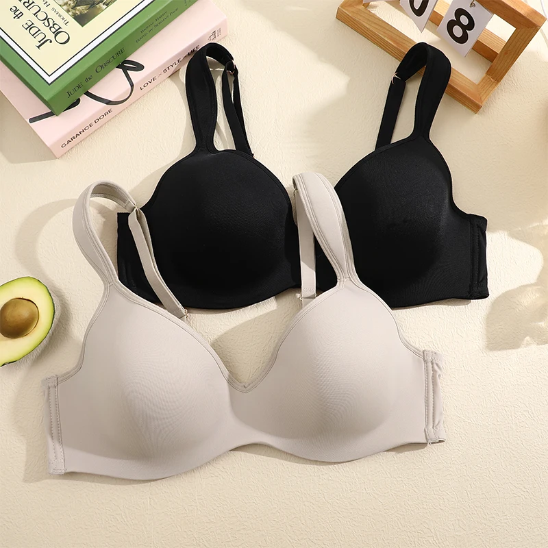 

FINETOO 1Pc Women's Plus Size Underwire Full Coverage Unlined Seamless Bra Wide Straps Wireless Bras for Women Push Up Brassiere