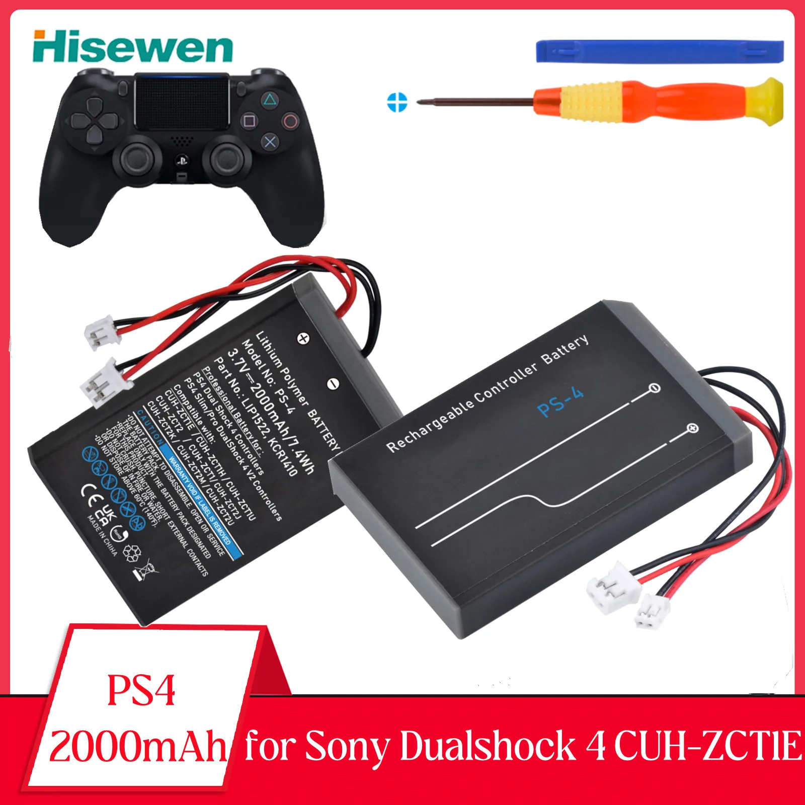 2000mAh Rechargeable KCR1410 Battery for SONY PS4 PS4 Pro Slim LIP1522 Dualshock 4 V1 V2 Wireless Controller Playstation GamePad