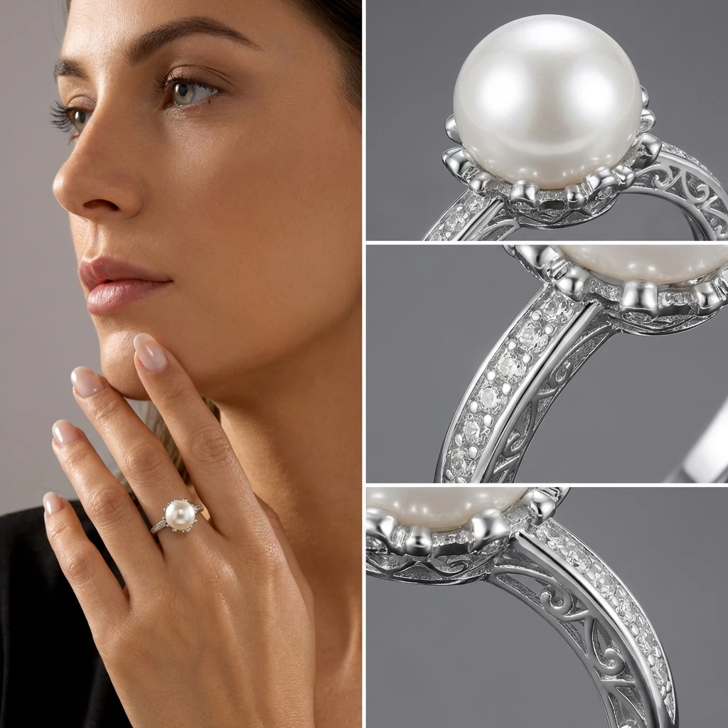 Exquisite Imitationsperlen CZ-Ringe für Damen, Luxuriöse Zirkonia-Ringe, Modischer Ästhetischer Schmuck für Hochzeit und Partys, Geschenke – Detail 3