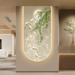 Modern Landscape Fish Entrance Decoration Wall Lamp Painting Entrance Hallway Hanging Painting High-end Living Room Mural Light