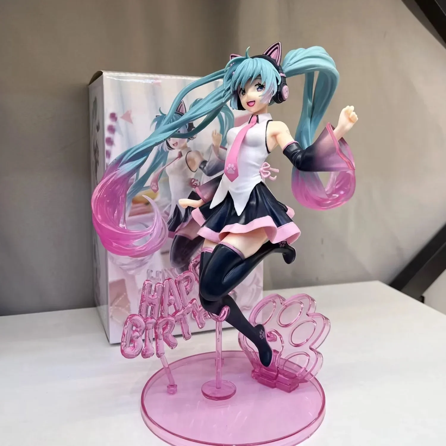 

23cm Kawaii Vocaloid Hatsune Miku Artist Happy Birthday Cat Ears Headdress PVC Anime Figure Action Figures Model Toys