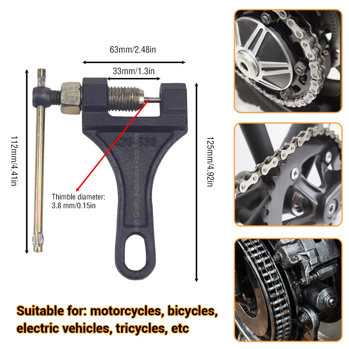Versatile Chain Breaker All-Terrain Vehicle Universal Chain Breaker Tool Durable Steel 420-530 Chain Easy DIY Repair Motorcycle