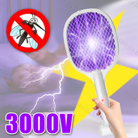 Handheld Electric Fly Swatter 3000V Bug Zapper Racket 2 in 1 Fly Swatter with USB Rechargeable Mosquito Killer Lamp Pest Control