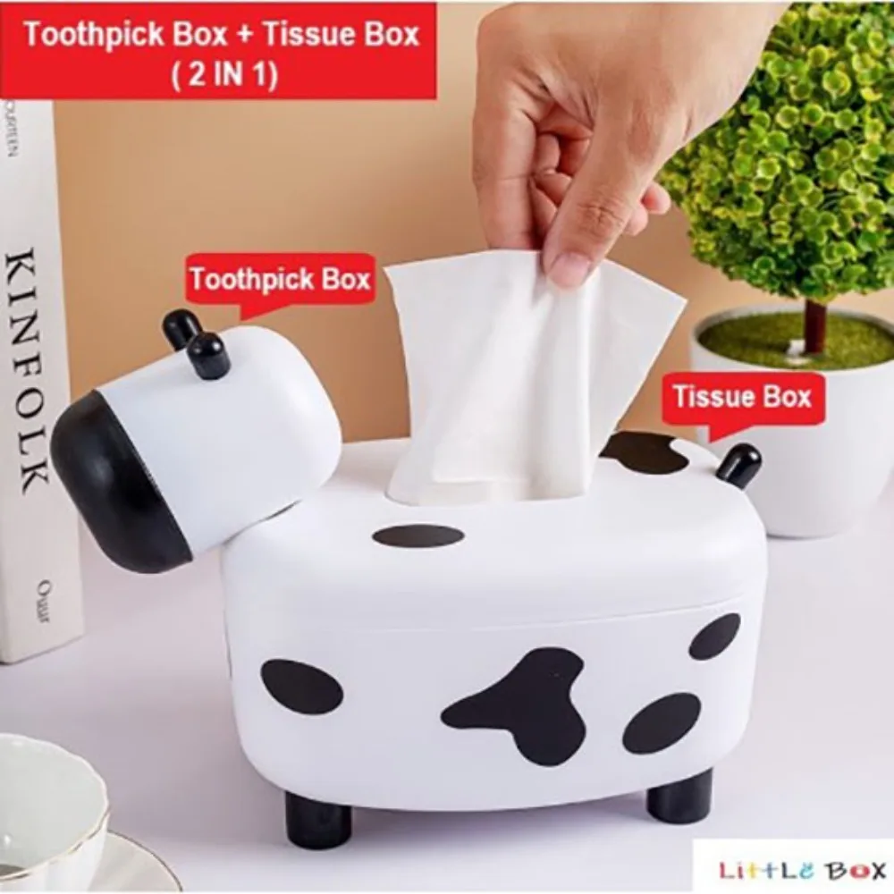 ABS 2 in 1 Cow Tissue Box Easy To Assemble Fall Prevention Toothpick Box Material Safety Detachable Kreatif Kotak Tisu Lembu