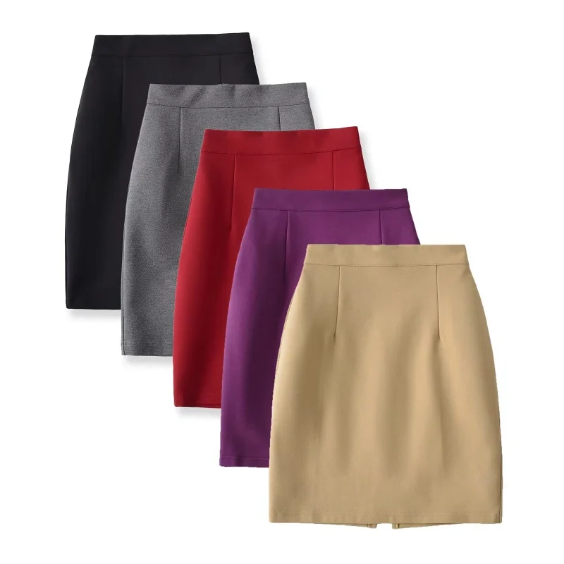 

Юбка-карандаш с высокой талией и разрезом, повседневная, для офиса, простая и элегантная, однотонная, женская мода