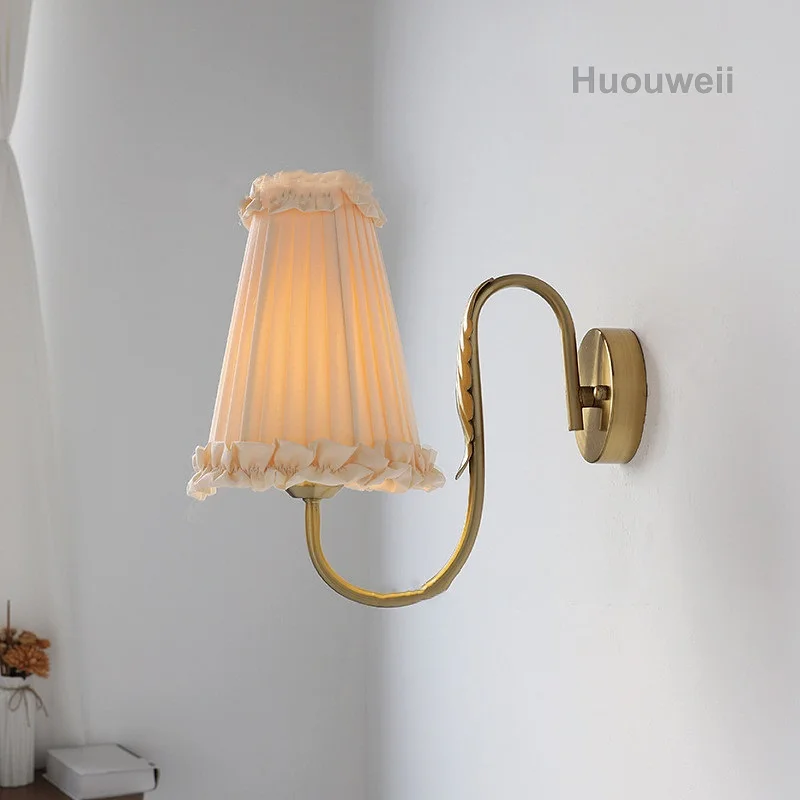

Wheat Ear Wall Lamp Idyllic French Bedroom Bedside Decorative Lamp Simple Retro Living Room Lace Lamp