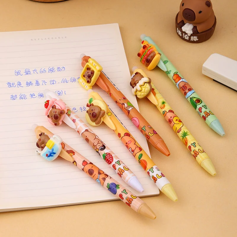 36本入り-ロット-可愛いカピバラ消せるゲルペン-キュートな05mmブルーインク-サインペン-オフィス-学校用品