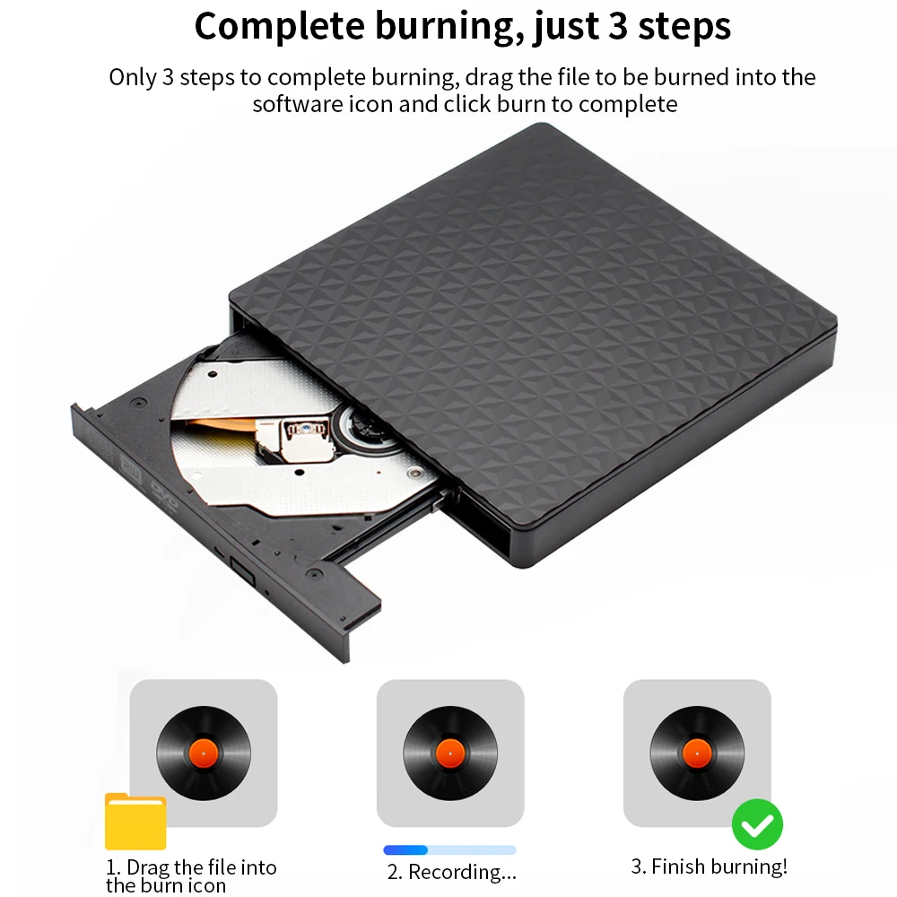 Внешний привод DVD CD TISHRIC, USB 3.0 Type C, кабель для CD, DVD, RW, записывающее устройство, оптический проигрыватель, совместим с ПК и ноутбуком