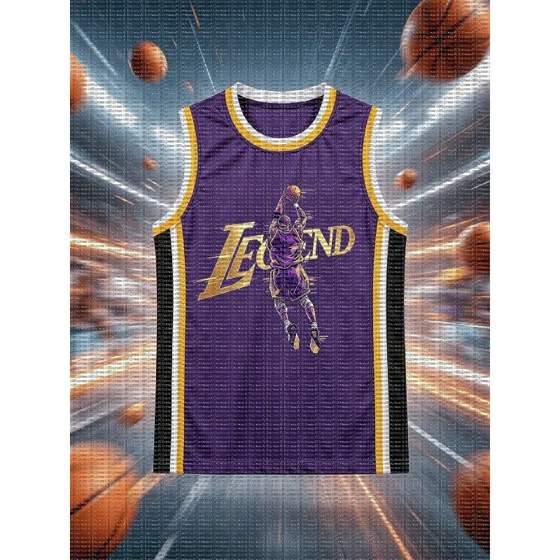 Chaleco de Baloncesto Morado LEGEND con Estampado Legendary Dunk, Estilo Retro Americano, Secado Rápido, Holgado, Sin Mangas
