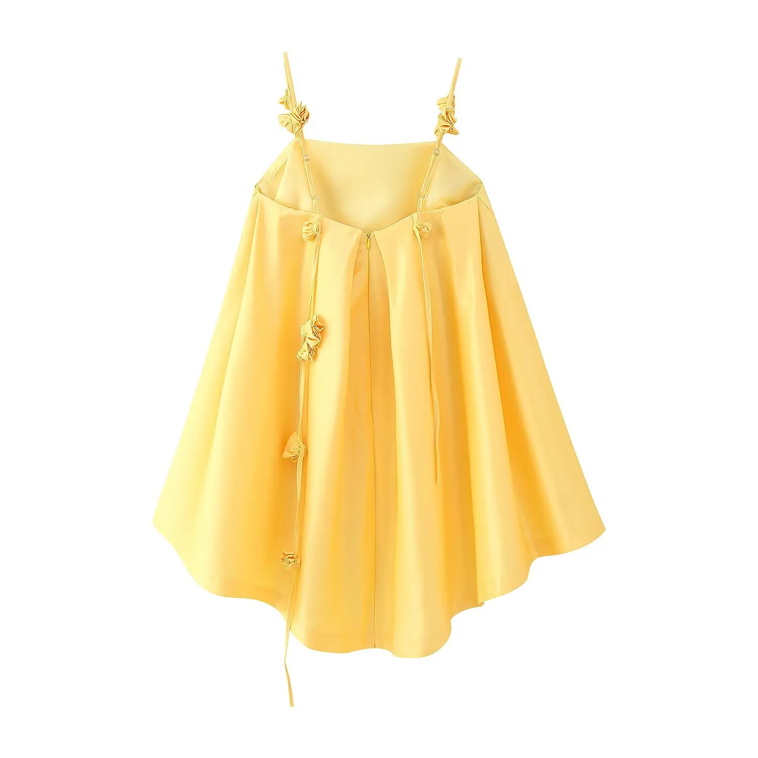 Chic Sexy vacances plage Camisole femme robe mode 2025 robe d'été fleur fête jaune a-ligne Mini plissé femme robes