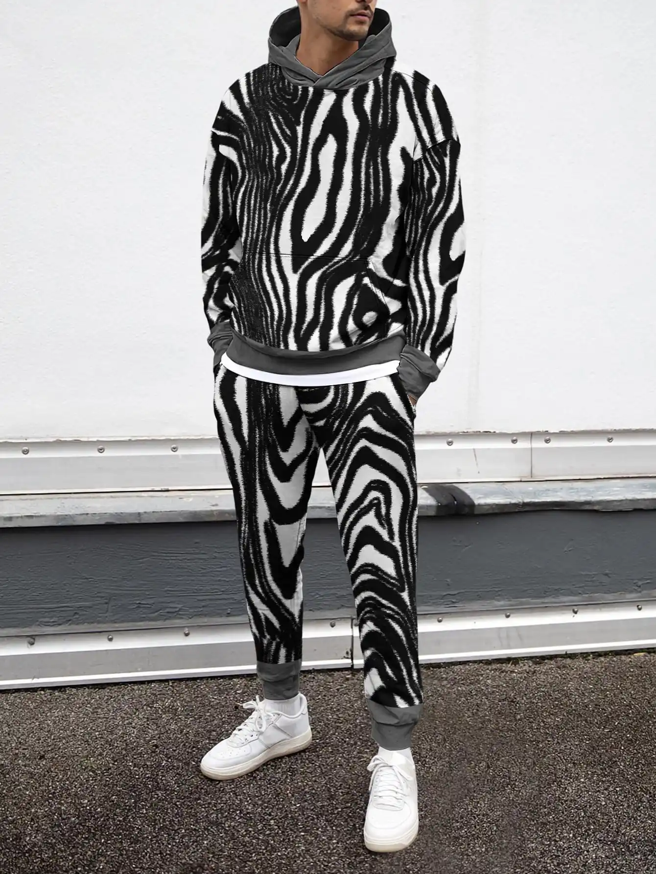 

Men Fashion Harajuku Style 3D Print Paisley Tracksuit Set Creative Art Design Hoodie With Matching Trouser Cashew Flower 2Pc