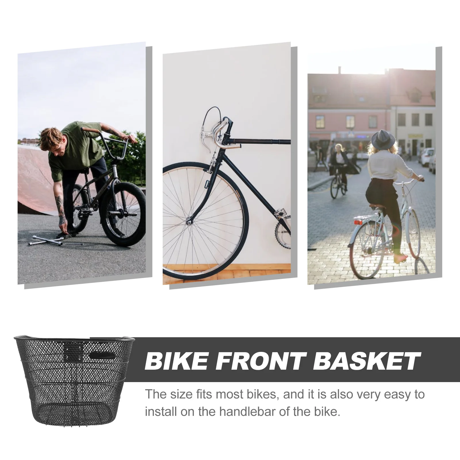 

Bike Front Basket Large Capacity Metal Handlebar Basket Detachable Bicycle Storage Holder for Cycling Vegetable Grocery Riding