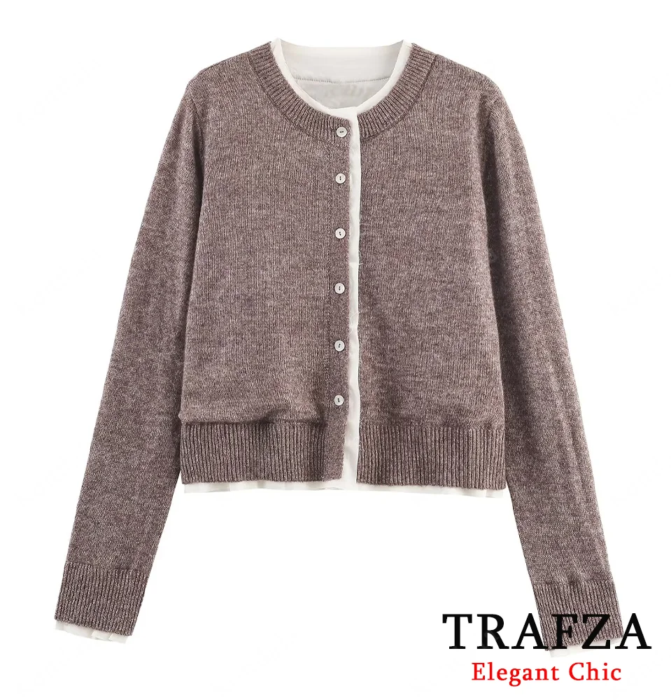 

TRAFZA Autumn Women Casual Cardigan O-Neck Buttons Knitted Tops 2025 Fall Winter Fashion Vintage Chic Female Elegant Cardigan