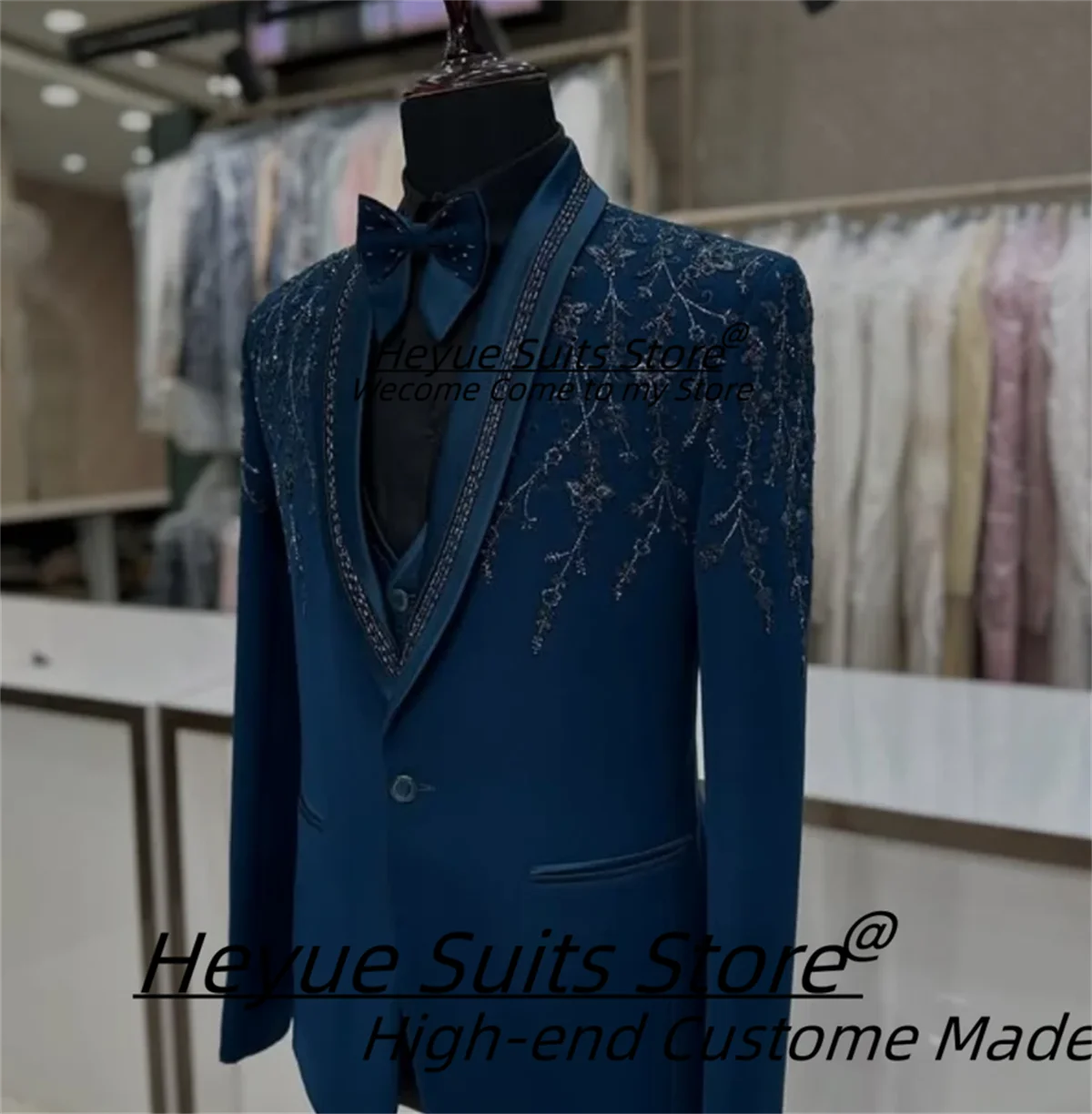 

Роскошные блестящие бусины с вышивкой, свадебные смокинги для жениха, индивидуальные облегающие шаль с лацканами, комплекты из 2 предметов, мужские вечерние пиджаки, Ropa Hombre