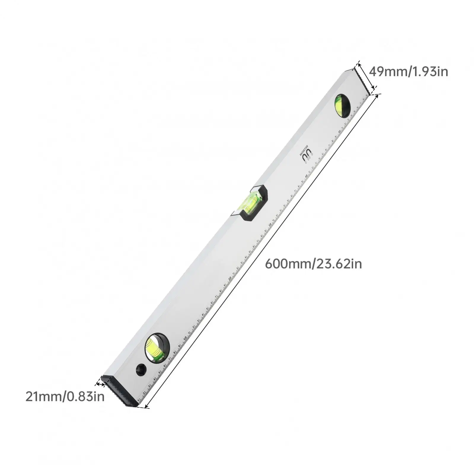 600mm Magnetic Aluminum Alloy Level Ruler for Building Decoration Measurement with 45 Degree, 90 Degree,180 Degree Bubble Design