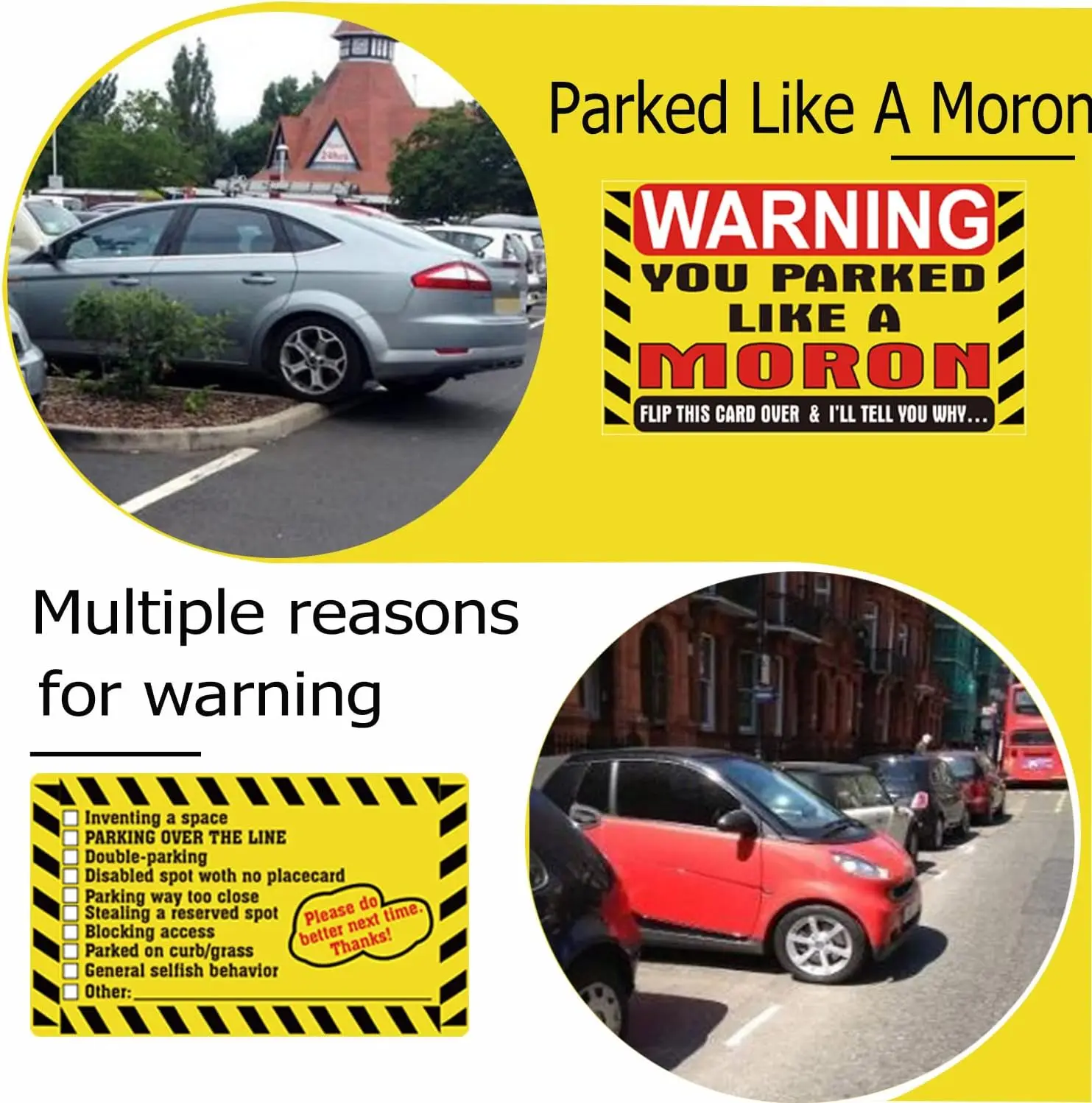 You Parked Like a Moron Note Card 3x5Inch Multi Reasons Parking Violation Card Funny Prank Illegally Parked Cards 25 Pcs