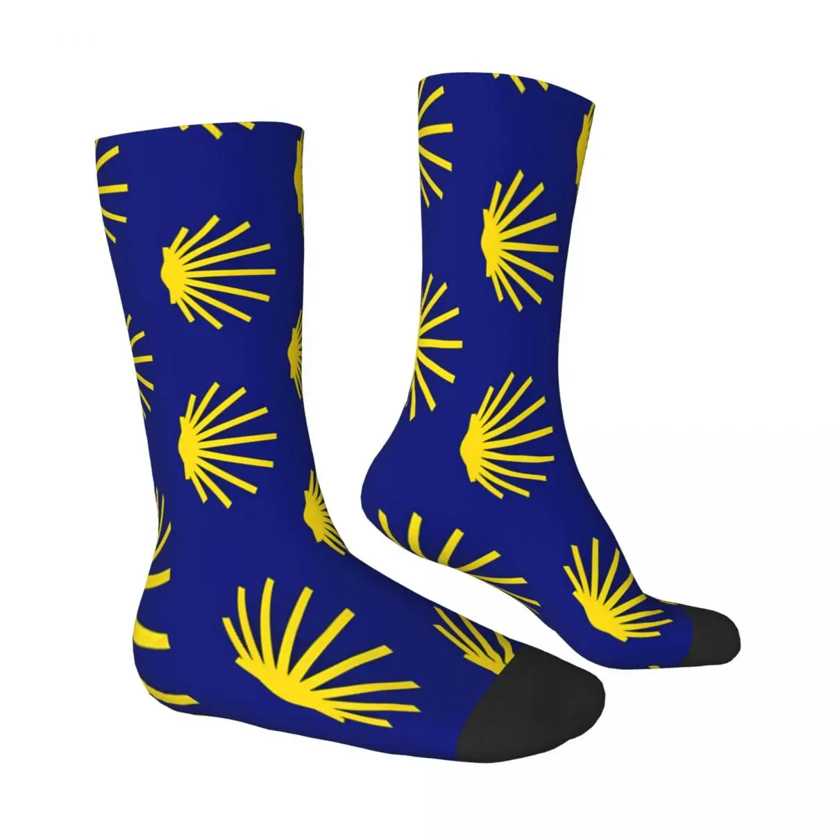 Camino De Santiago Symbol Large Yellow Scallop Shell Socks Male Mens Women Winter Stockings Hip Hop