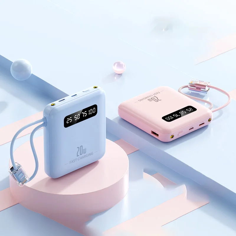 مع كابل بيانات كنز شحن صغير 20000 مللي أمبير شاشة ديجيتال محمولة عالية السعة هدية طاقة متنقلة