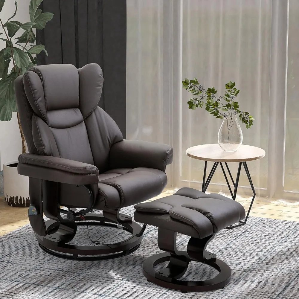 Massage Recliner Chair with Ottoman Footrest, 10 Vibration Points, 360° Swivel Reclining Chair, Faux Leather Living Room Chair