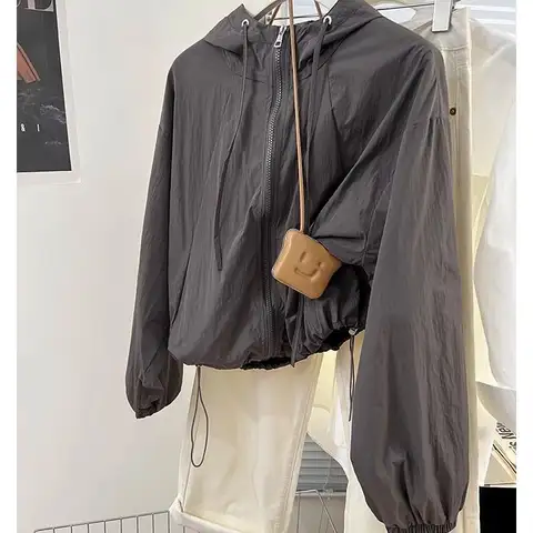 경량 아메리칸 레트로 그레이 후드 여성 자켓 여름 디자인 감각 하이 엔드 느낌 태양 보호 겉옷