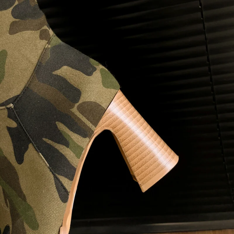 New Camouflage Denim Super Long Boots 34-42 Sewing 7cm Thick Heel Folding Over-the-Knee Boots Denim Blue Knee-High Women's Boots