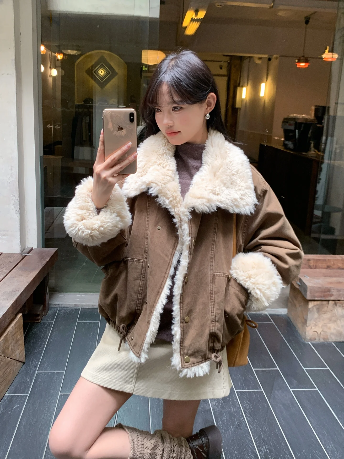 

Korean Sle Women's Faux Fur Collar Jaet Thiened Warm ort Coat Stand Collar Long Sve Zipper Closure Color