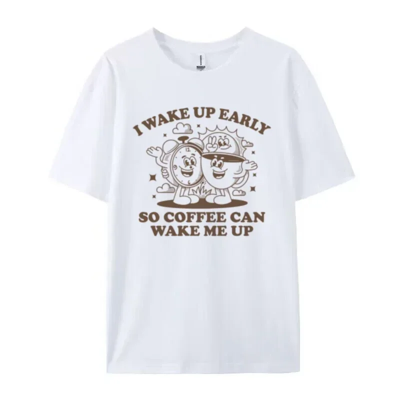الرجعية الكرتون القهوة بلايز مضحك لطيف القهوة عاشق تي شيرت الكافيين مدمن المرأة تيز عشاق الطعام الإفطار قميص للجنسين الملابس
