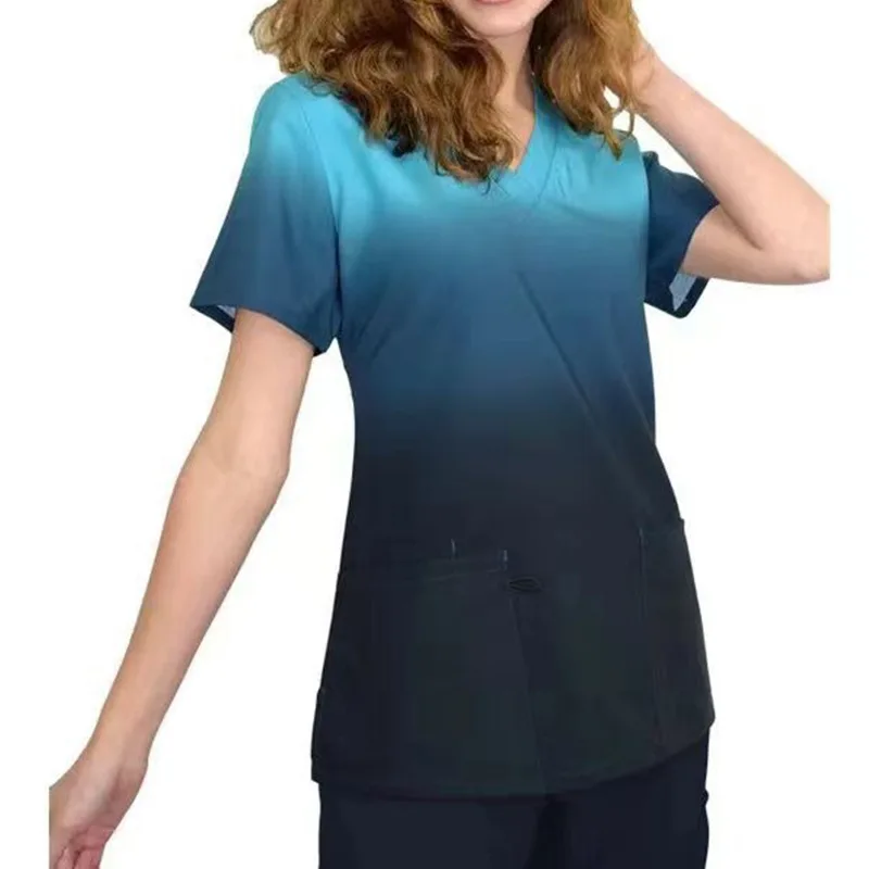 Conjuntos de esfrega gradiente para mulheres, manga curta, Avental cirúrgico pediátrico, Enfermeira Hospitalar Doctor Workwear, Uniforme de Enfermagem Médica, Moda