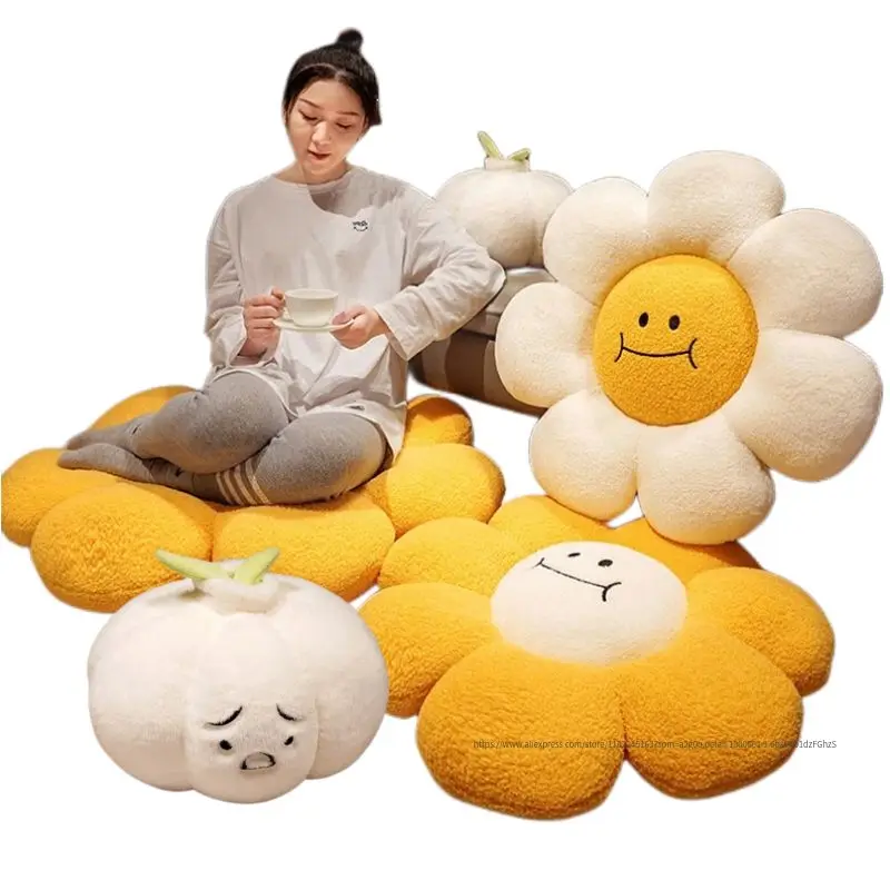 40/60/80cm Ins Plush Plants Sunflower Toys Pillow Super Soft Stuffed Flower Garlic Cushion Home Decor Floor Mat Girls Nice Gift