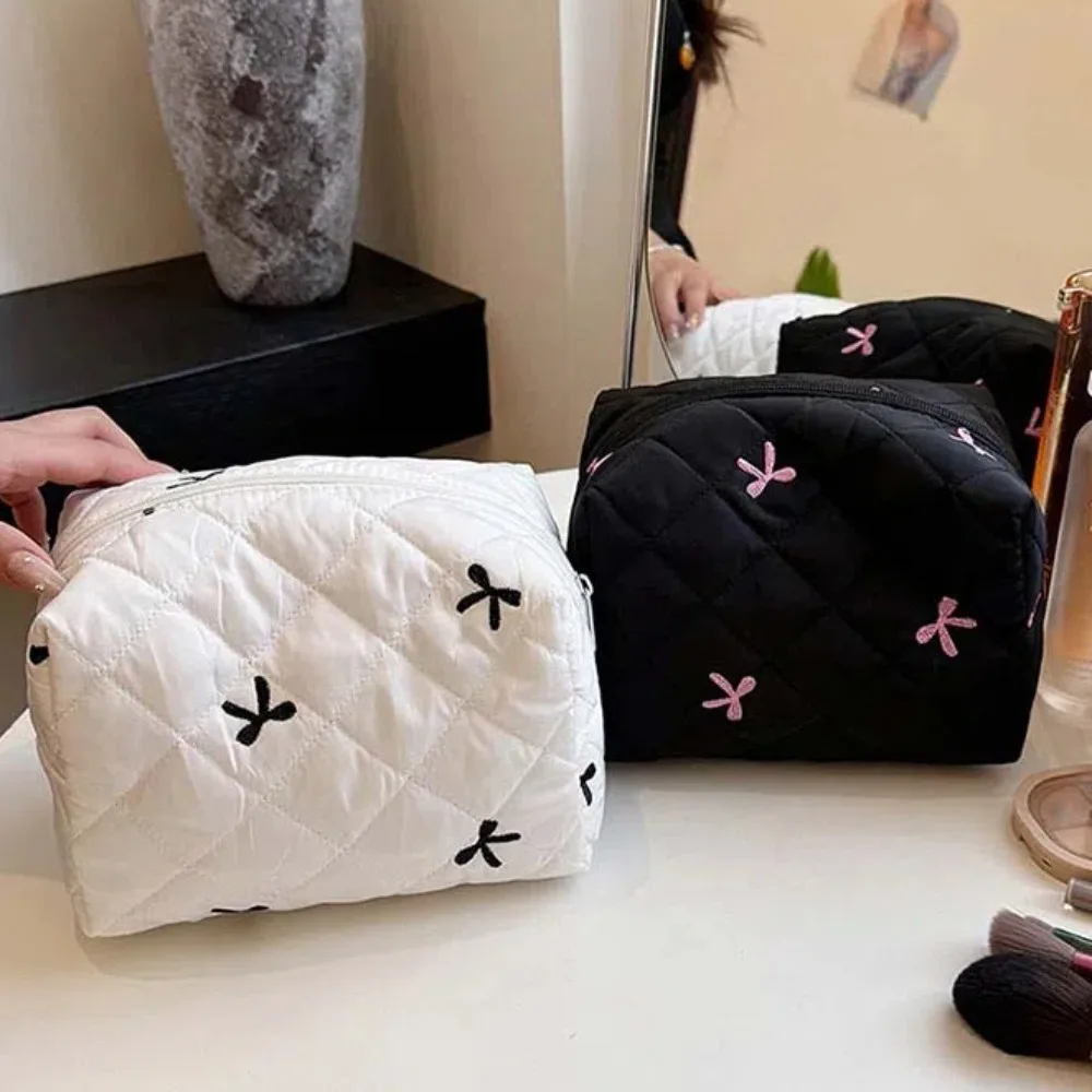 Tas tangan kosmetik pita kain 3D, kantung mencuci multifungsi kapasitas besar Organizer perlengkapan mandi tas Makeup bordir luar ruangan