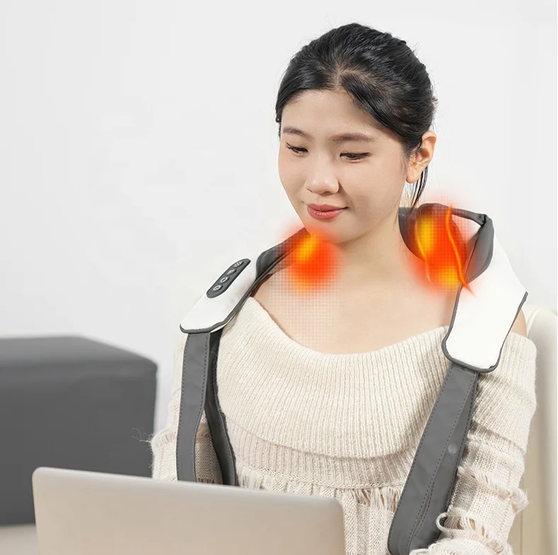 Smart Cordless Mini Shiatsu Neck Shoulder Massager Heat Kneading 3 Intensities Modes Infrared Physiotherapy for Deep Tissue Pain