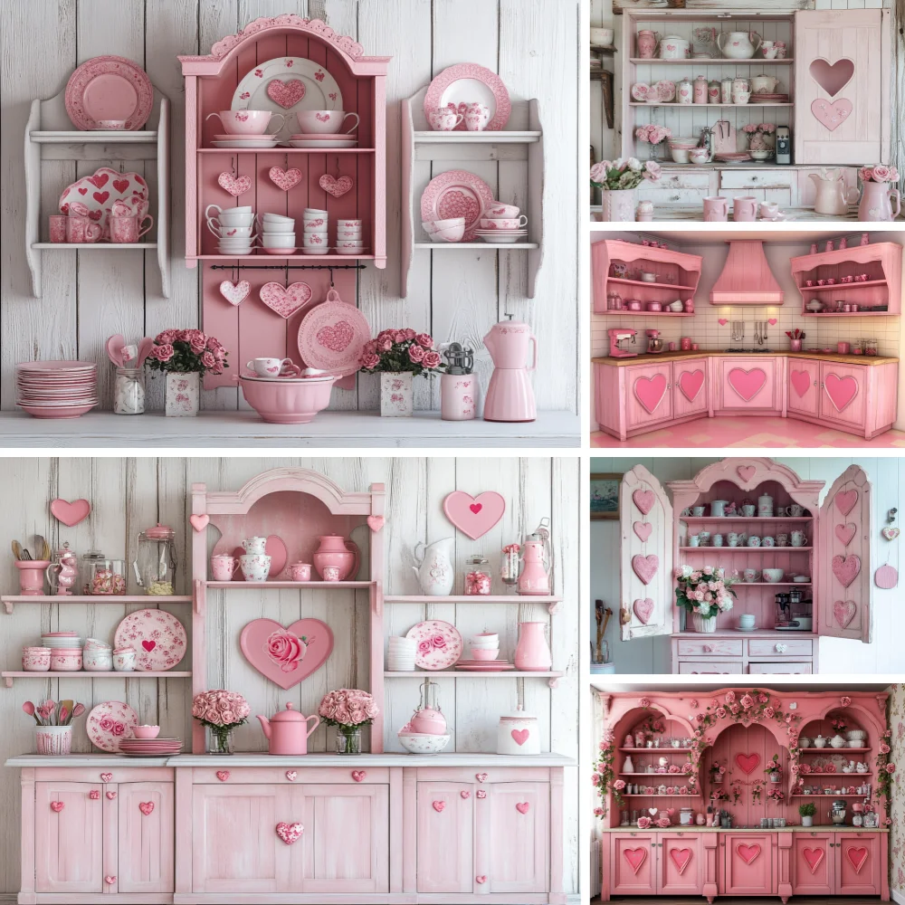 

Valentine's Day Photography Background Pink Cake Candy Shop Window Lover Kids Family Portrait Decor Backdrop Photo Studio