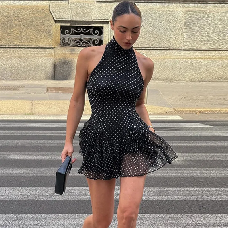 

Tuularose Black Polka Dot Dress Women's Summer Sleeveless Chiffon Print Dress Fashion Elegant Vintage Party Women's Casual Dress