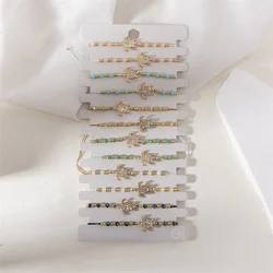 New 12pcs/set Alloy Turtle Crystal Bracelet Set Colorful Beaded Bracelet for Women's Rope Adjustable Bracelet Set Jewelry Gifts