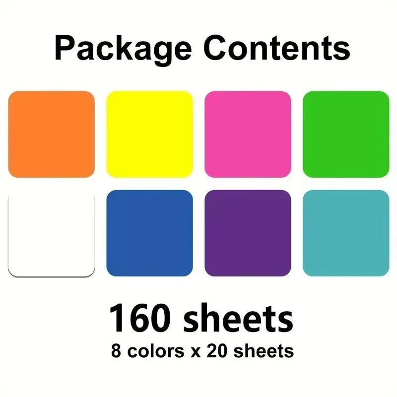 160 Sheets - 8 Colors Square Transparent Waterproof Sticky Notes, Reusable, Suitable For Students To Take Notes And Memos.