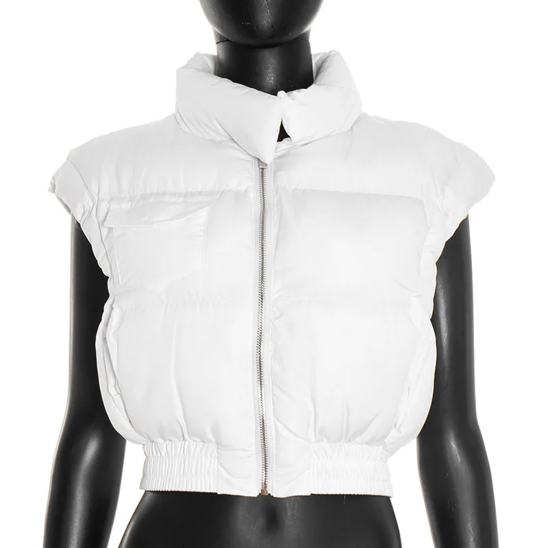 TARUXY Leisure Short Cotton Jacket Vest Women's Sleeveless Stand Zipper Collar Slim Solid Warm Cotton Female Coat Autumn Winter