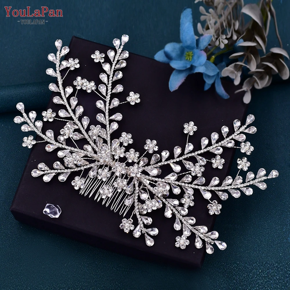 

YouLaPan Flower Headpiece with Comb Bride Hair Clip Rhinestone Bridal Headwear Wedding Hair Accessories Woman Headdress HP507