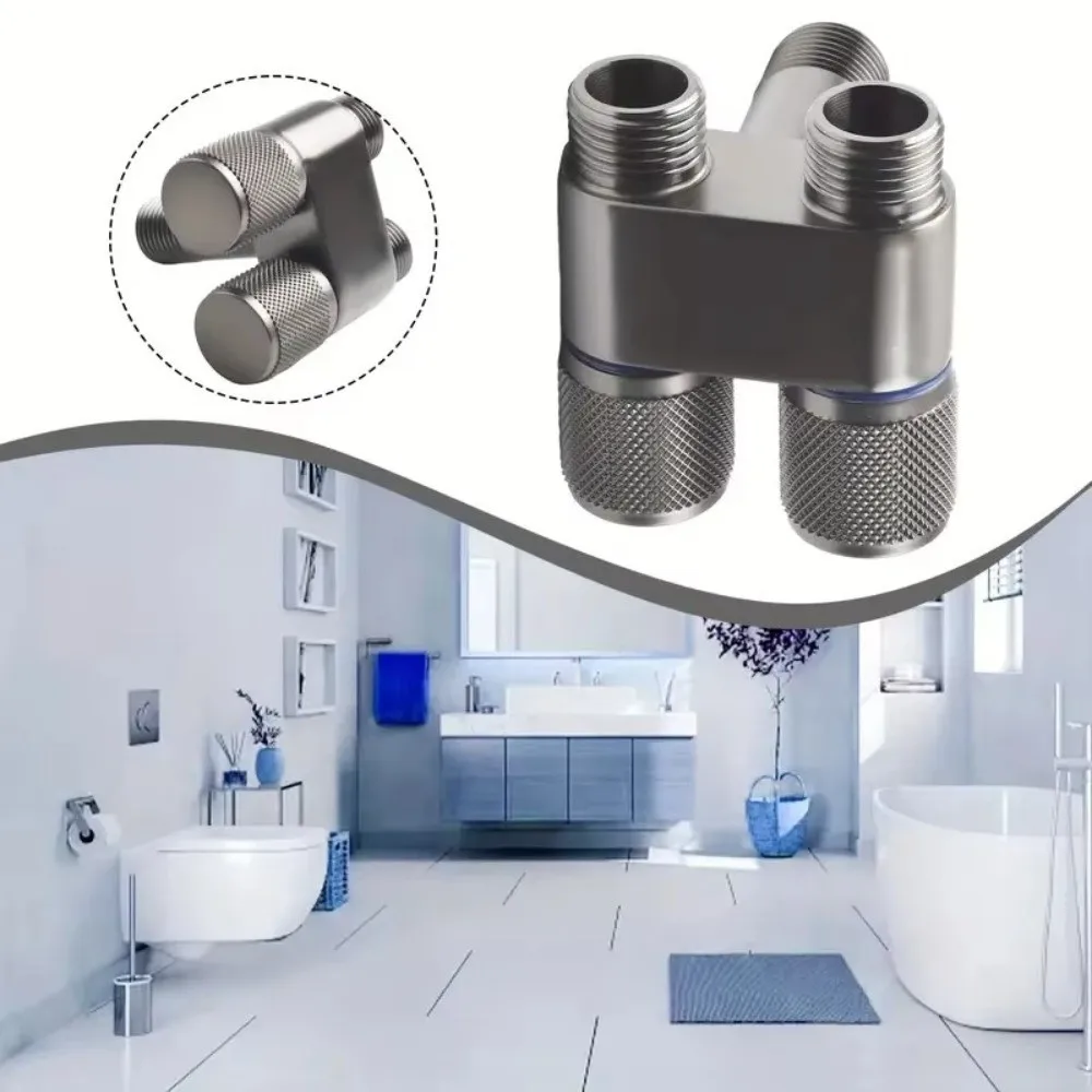 

Stainless Steel Toilet Companion Corner Valve Two Outlets 1/2 Thread Toilet Washing Machine Faucet Rotary Switch DIY Angle Valve