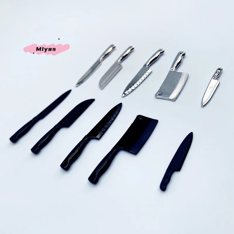 5 pçs/set 1/12 escala casa de bonecas em miniatura ferragens modelo cozinha utensílios acessórios fingir jogar facas casa boneca