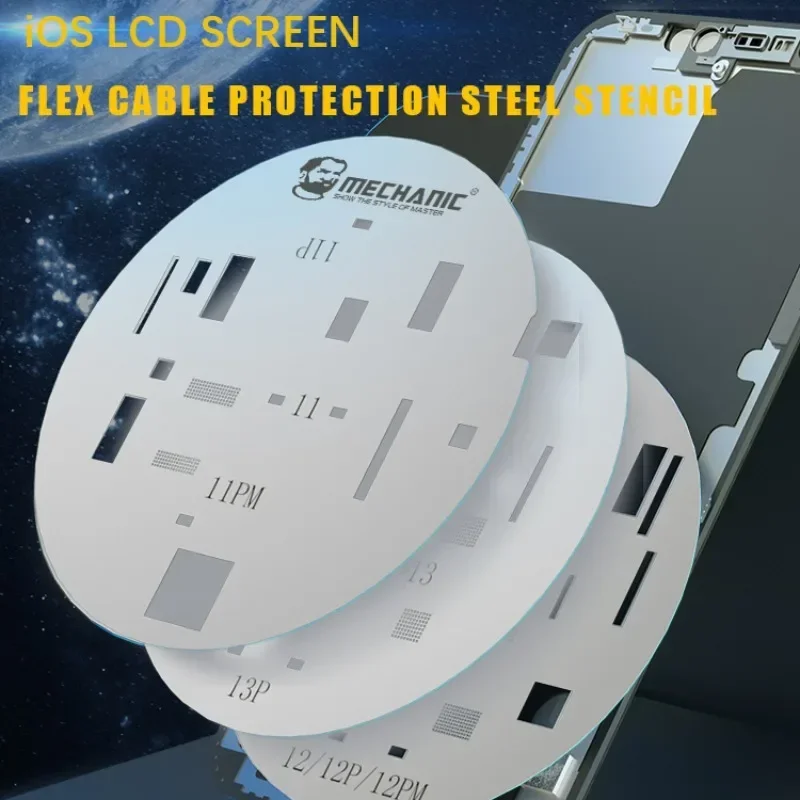 MECHANIC 3PCS UFO Steel Stencil IC Polishing Repair Screen Pop-up LCD Screen Flex Cable Protection dla IPhone 11 12 13 Pro Max
