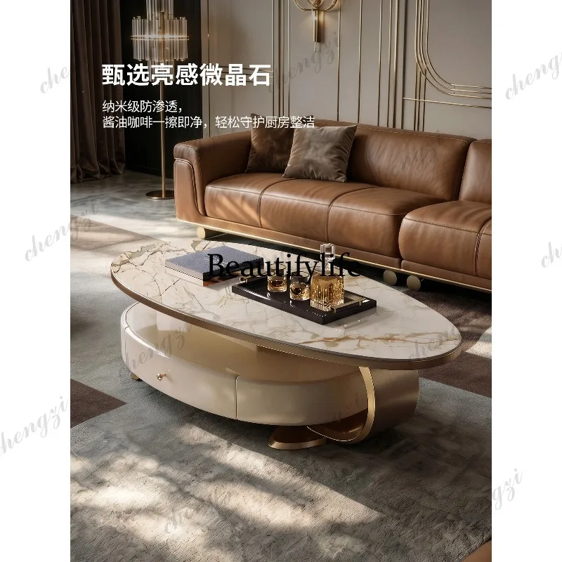 A73 light luxury microcrystalline stone coffee table with boiling water table, living room home rock slab tea table