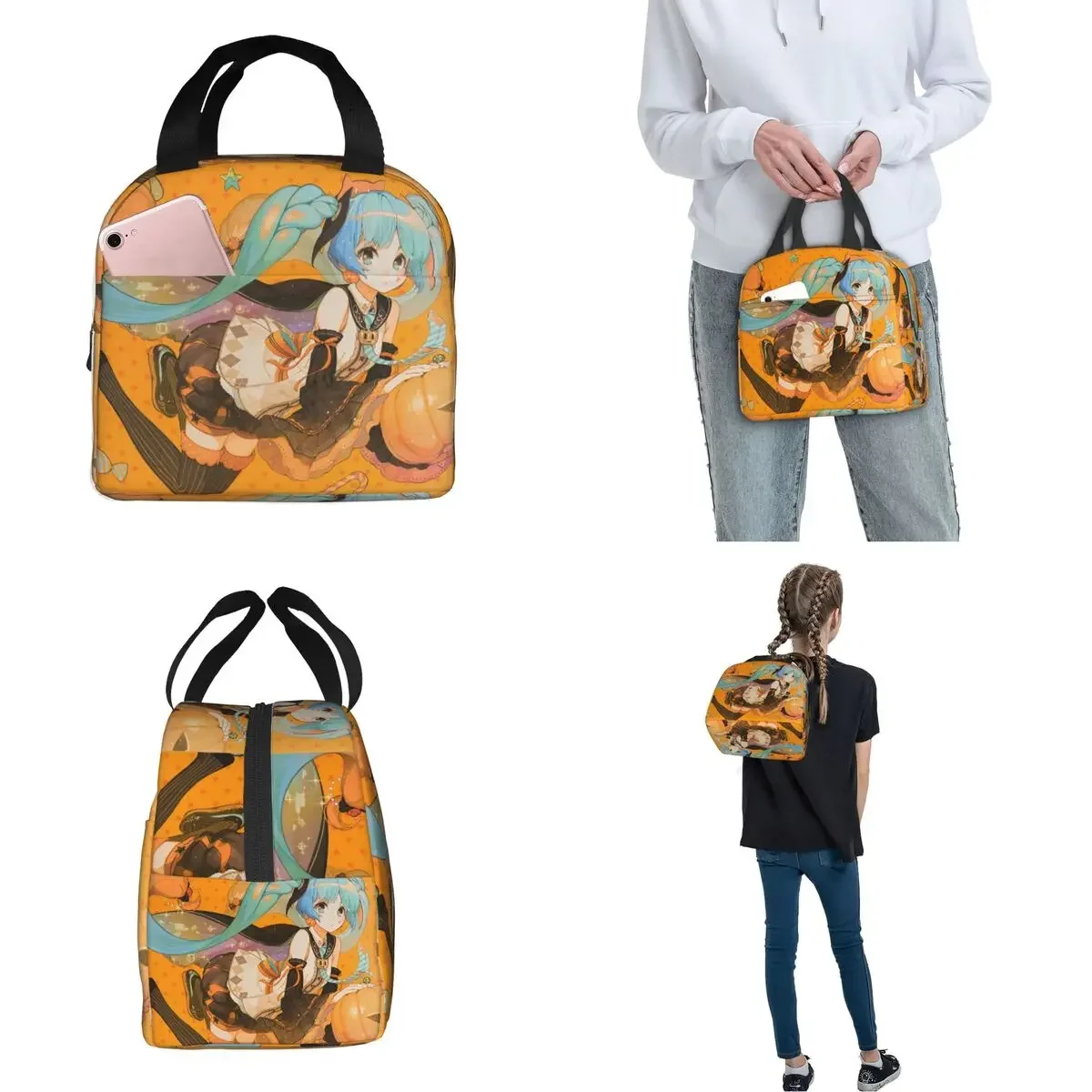 Zucche di Halloween Miku Virtual Idol Lunch Bags H-HATSUNE Lunch Container Thermal Bag Tote Lunch Box Work Picnic Food Handbags