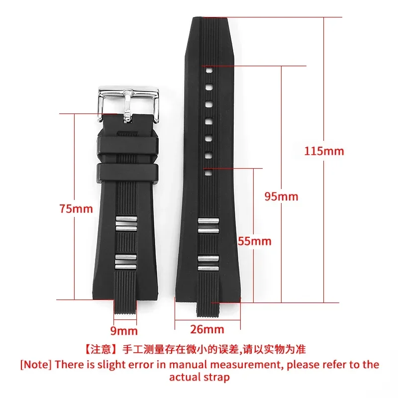 Watch Band for Bvlgari Diagono Rubber Silicone Black Solid Stainless Steel Buckle Men Women Special Convex Interface 26x9mm